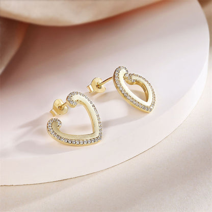 925 Sterling Silver Heart Stud Earrings – Elegant Zircon Love Shape, Minimalist European Style
