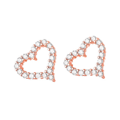 925 Sterling Silver Heart Stud Earrings – Korean-Inspired Rose Gold & White Gold Jewelry