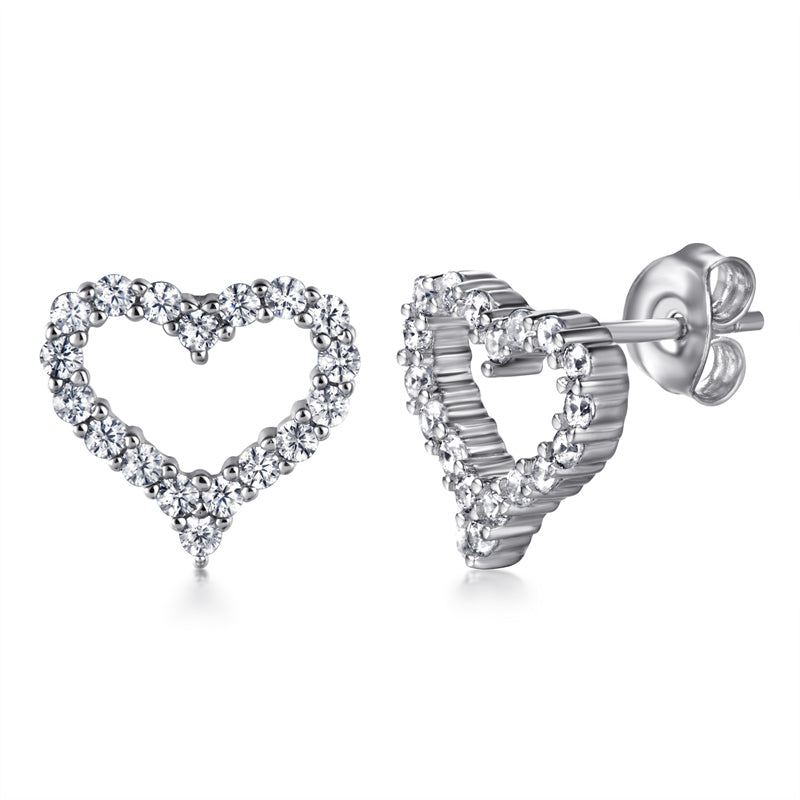 925 Sterling Silver Heart Stud Earrings – Korean-Inspired Rose Gold & White Gold Jewelry