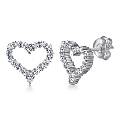925 Sterling Silver Heart Stud Earrings – Korean-Inspired Rose Gold & White Gold Jewelry