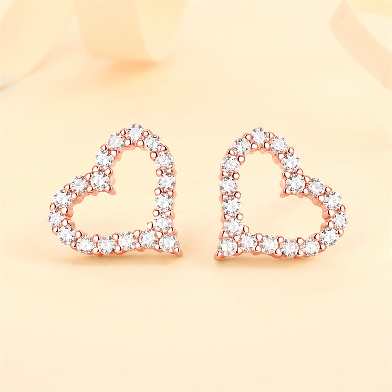 925 Sterling Silver Heart Stud Earrings – Korean-Inspired Rose Gold & White Gold Jewelry