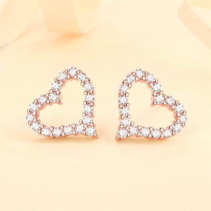 925 Sterling Silver Heart Stud Earrings – Korean-Inspired Rose Gold & White Gold Jewelry