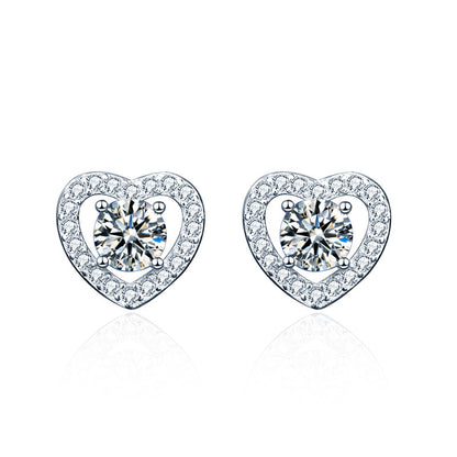 925 Sterling Silver Heart Stud Earrings with 0.5ct/1ct Moissanite (8 Hearts & Arrows Cut) - Minimalist Love Jewelry for Women