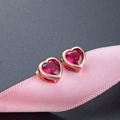 925 Sterling Silver Heart Stud Earrings with Jade - Cute Cartoon Style Earrings for Women with Plastic Backs