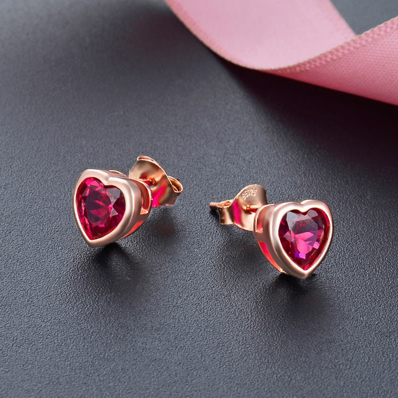 925 Sterling Silver Heart Stud Earrings with Jade - Cute Cartoon Style Earrings for Women with Plastic Backs