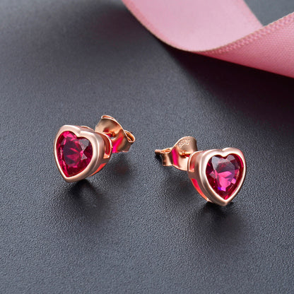 925 Sterling Silver Heart Stud Earrings with Jade - Cute Cartoon Style Earrings for Women with Plastic Backs