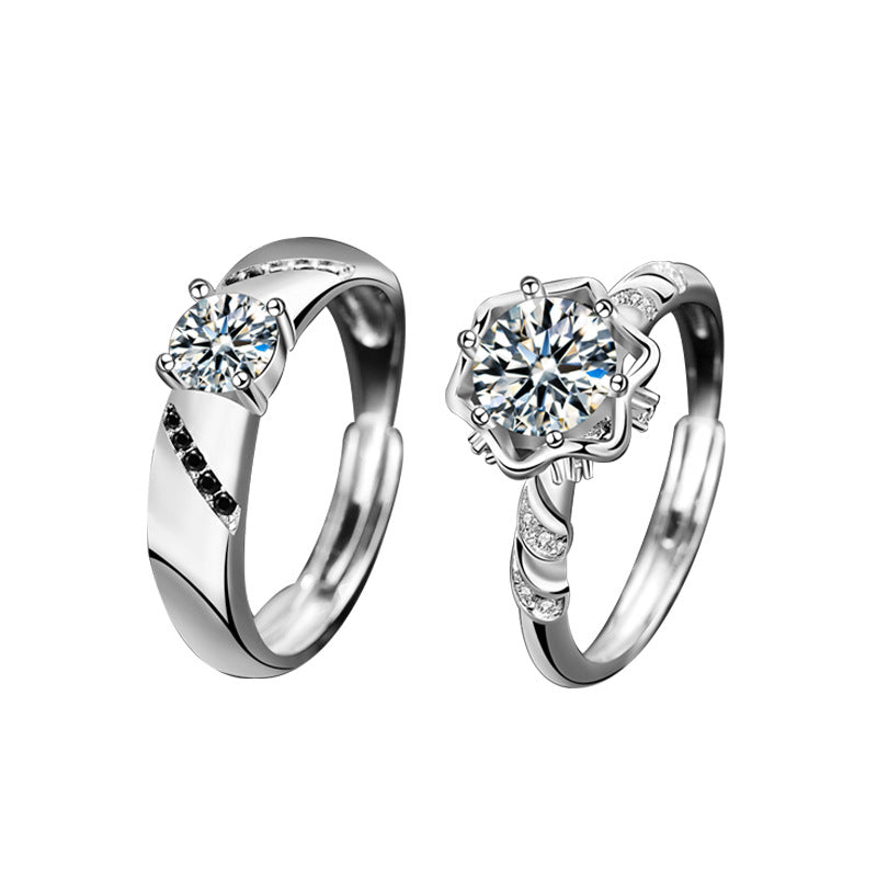925 Sterling Silver Hexagon Couple Rings His & Hers Adjustable Moissanite Bands (0.5ct & 1ct) White Gold Plated Edgy Love Jewelry