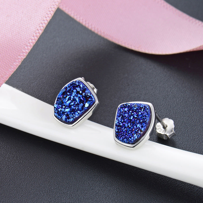 925 Sterling Silver Hexagon Stud Earrings - White Gold Plated Geometric Earrings for Women, Instagram Fashion Jewelry