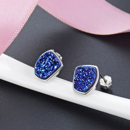 925 Sterling Silver Hexagon Stud Earrings - White Gold Plated Geometric Earrings for Women, Instagram Fashion Jewelry
