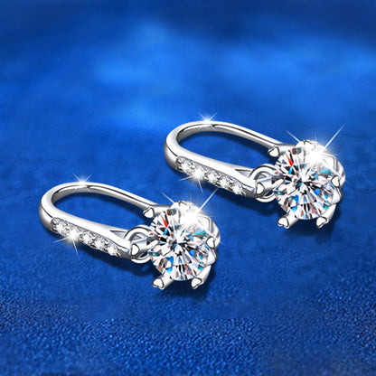 925 Sterling Silver Hexagon Stud Earrings with 1ct Round Moissanite - White Gold Plated Geometric Luxury Jewelry for Women