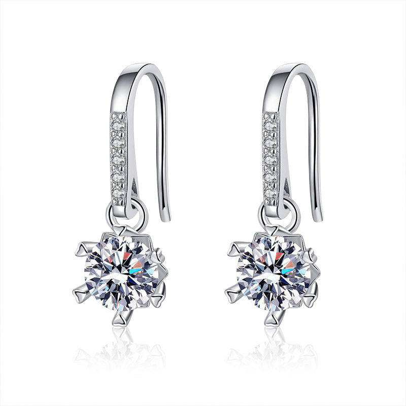 925 Sterling Silver Hexagon Stud Earrings with 1ct Round Moissanite - White Gold Plated Geometric Luxury Jewelry for Women