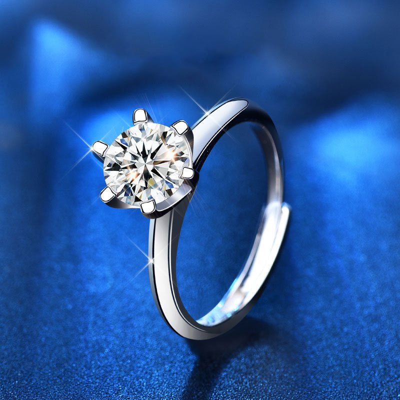 925 Sterling Silver Hexagram Adjustable Ring with 1ct Moissanite - White Gold Plated Minimalist Women's Band