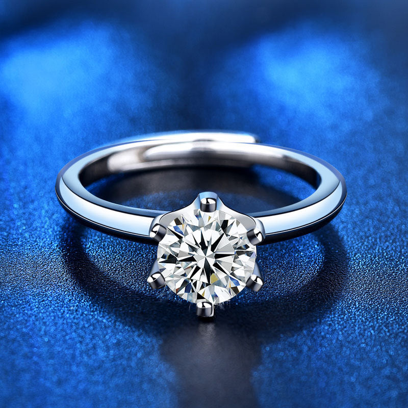 925 Sterling Silver Hexagram Adjustable Ring with 1ct Moissanite - White Gold Plated Minimalist Women's Band