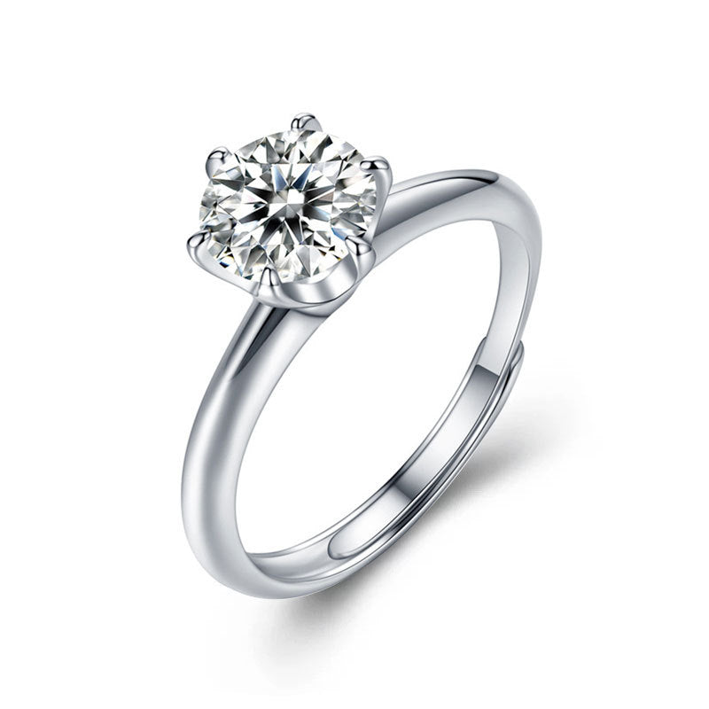 925 Sterling Silver Hexagram Adjustable Ring with 1ct Moissanite - White Gold Plated Minimalist Women's Band