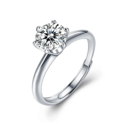 925 Sterling Silver Hexagram Adjustable Ring with 1ct Moissanite - White Gold Plated Minimalist Women's Band
