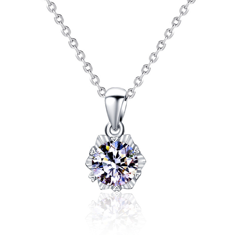 925 Sterling Silver Hexagram Snowflake Necklace with 1ct D Color Moissanite & Adjustable Cross Chain, 0.05µm White Gold Plated/Yellow Gold Plated