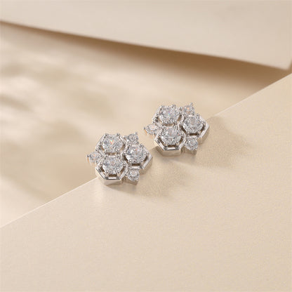 925 Sterling Silver Honeycomb Earrings for Women Geometric Hexagon Stud Earrings with Tassel White Gold Plated