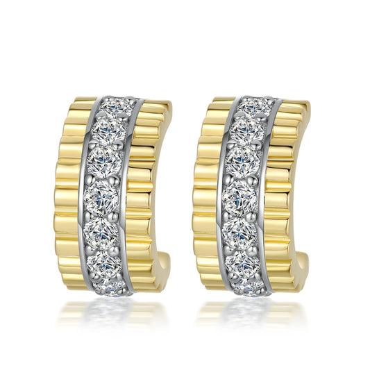 925 Sterling Silver Hoop Earrings for Women Elegant Zircon Geometric Circle Earrings Gold Plated 6g
