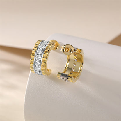 925 Sterling Silver Hoop Earrings for Women Elegant Zircon Geometric Circle Earrings Gold Plated 6g