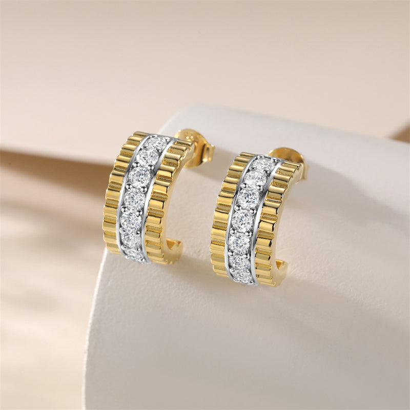 925 Sterling Silver Hoop Earrings for Women Elegant Zircon Geometric Circle Earrings Gold Plated 6g