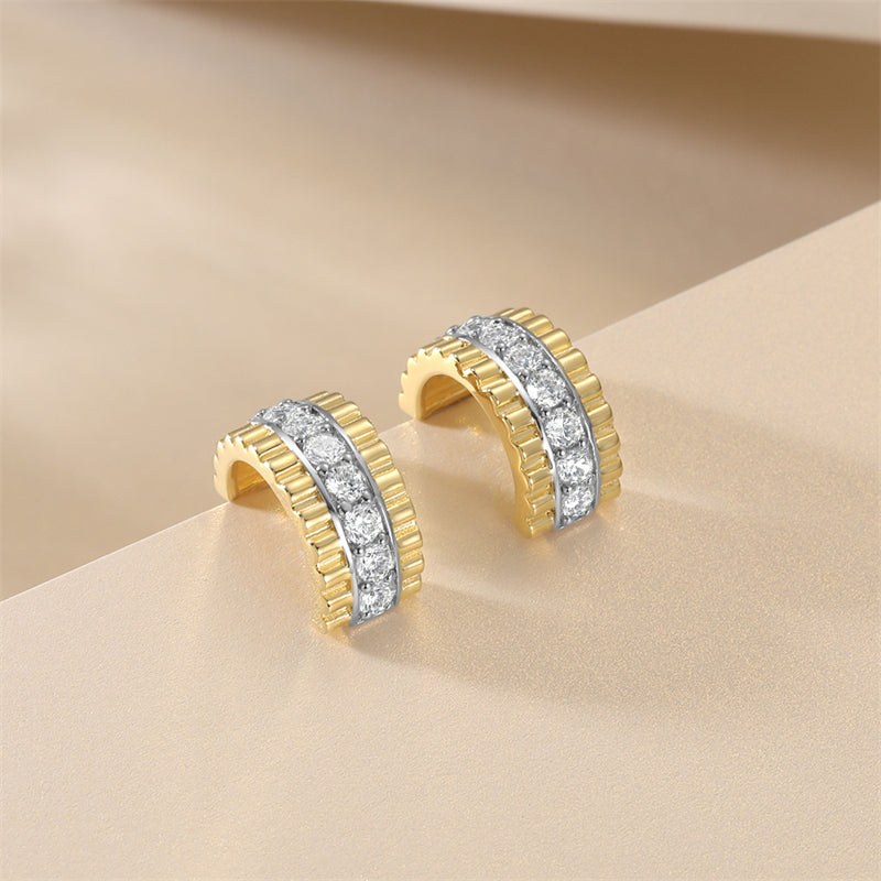 925 Sterling Silver Hoop Earrings for Women Elegant Zircon Geometric Circle Earrings Gold Plated 6g
