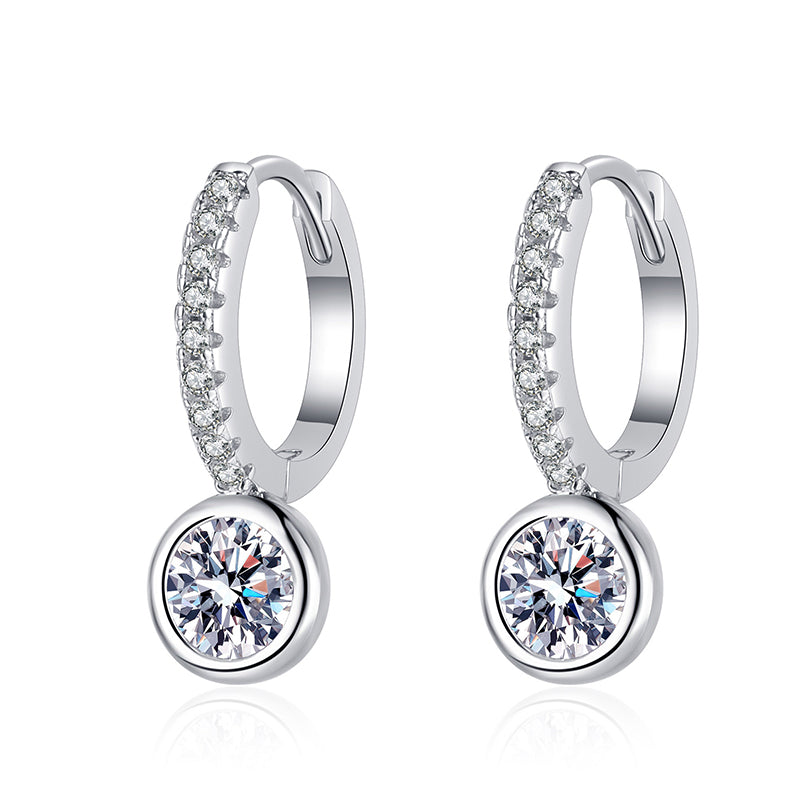 925 Sterling Silver Hypoallergenic Huggie Hoops - PT950 Gold Plated with 1CT Moissanite