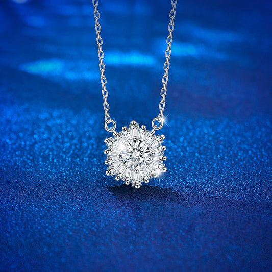 925 Sterling Silver Ice Crystal Pendant Necklace with 1ct Moissanite Cross Chain Women's Rhodium Plated Jewelry