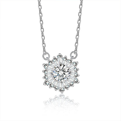 925 Sterling Silver Ice Crystal Pendant Necklace with 1ct Moissanite Cross Chain Women's Rhodium Plated Jewelry