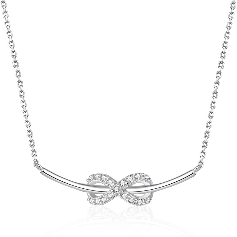 925 Sterling Silver Infinity Bow Pendant Necklace - Elegant Love Knot Collarbone Chain