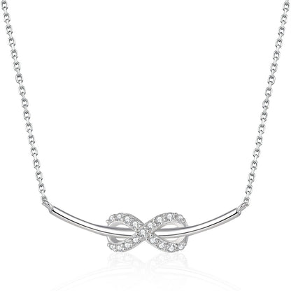 925 Sterling Silver Infinity Bow Pendant Necklace - Elegant Love Knot Collarbone Chain