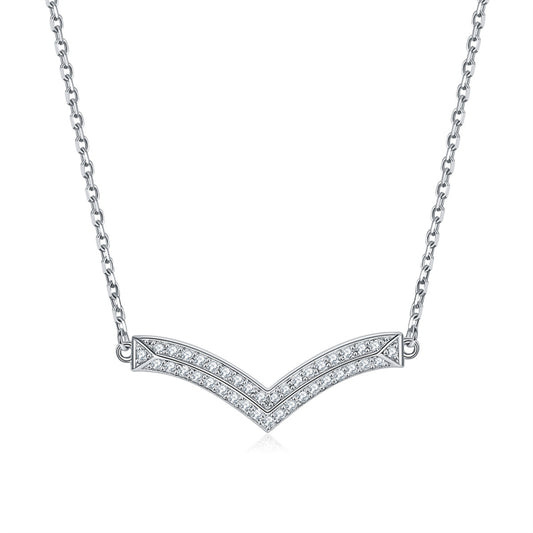 925 Sterling Silver Initial Necklace - Modern V-Shaped Pendant Design