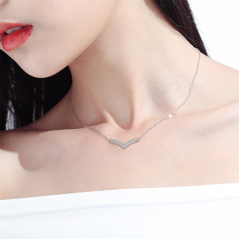 925 Sterling Silver Initial Necklace - Modern V-Shaped Pendant Design