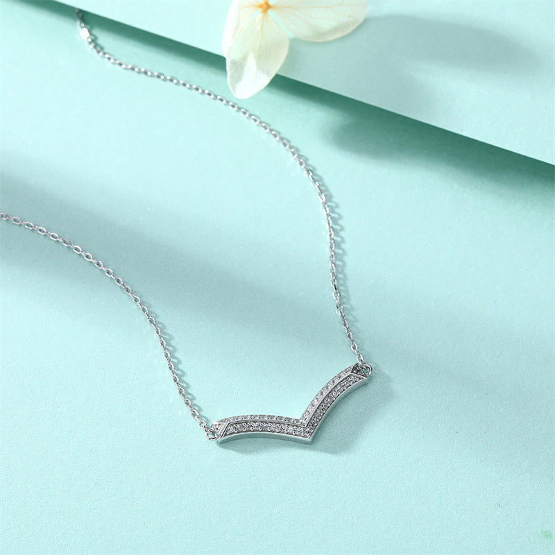 925 Sterling Silver Initial Necklace - Modern V-Shaped Pendant Design