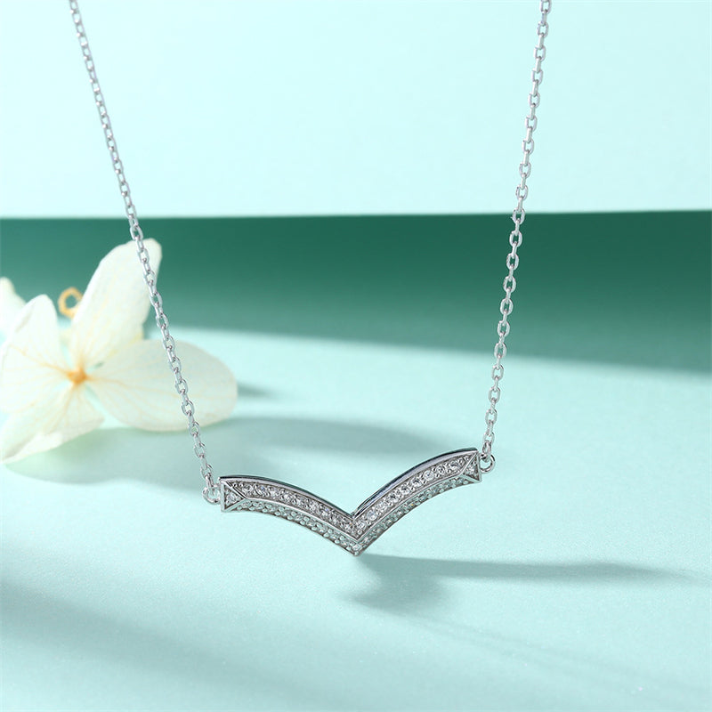 925 Sterling Silver Initial Necklace - Modern V-Shaped Pendant Design