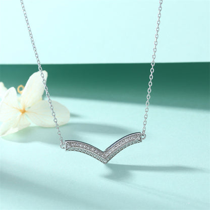 925 Sterling Silver Initial Necklace - Modern V-Shaped Pendant Design