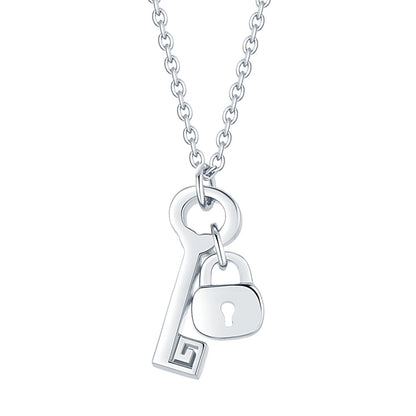 925 Sterling Silver Key & Lock Pendant Necklace - Romantic Symbolic Jewelry