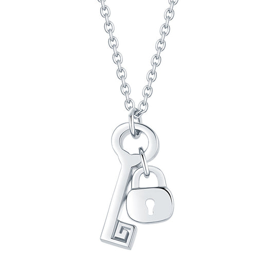 925 Sterling Silver Key & Lock Pendant Necklace - Romantic Symbolic Jewelry