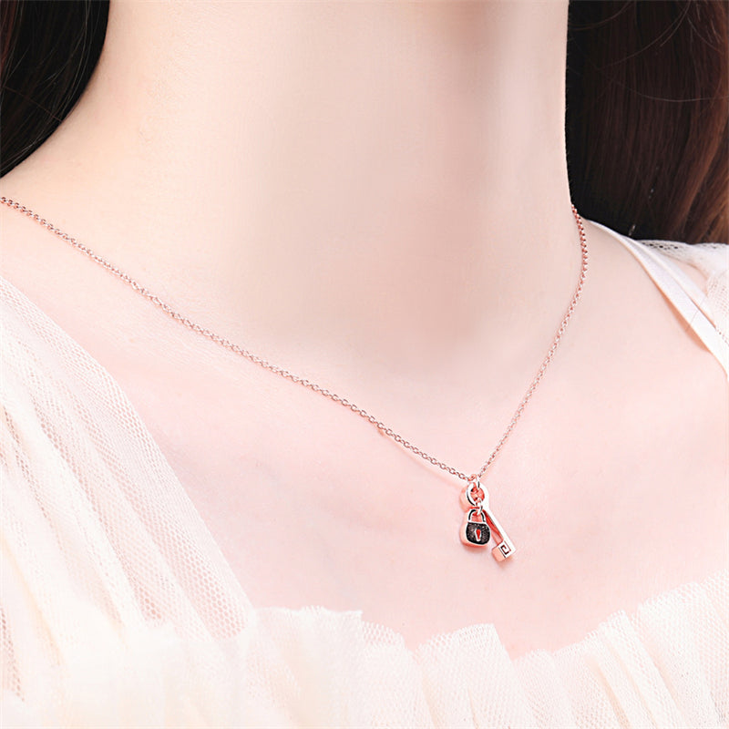 925 Sterling Silver Key & Lock Pendant Necklace - Romantic Symbolic Jewelry