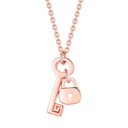 925 Sterling Silver Key & Lock Pendant Necklace - Romantic Symbolic Jewelry