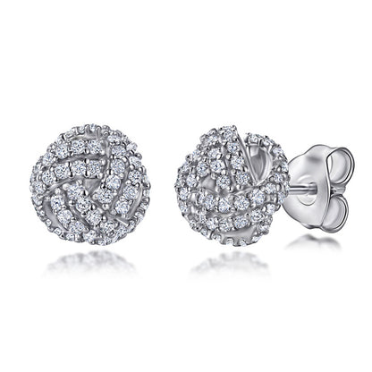 925 Sterling Silver Knit Ball Stud Earrings – Korean-Inspired Geometric Jewelry