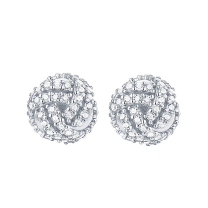925 Sterling Silver Knit Ball Stud Earrings – Korean-Inspired Geometric Jewelry