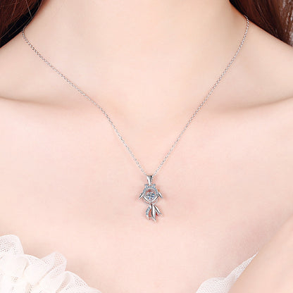925 Sterling Silver Koi Fish Pendant Necklace - 0.3CT Moissanite "Abundance Year After Year" Collarbone Chain
