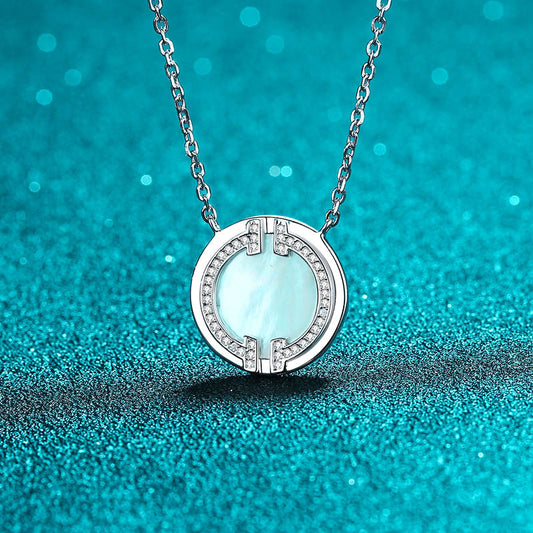 Multi-layer Geometric Shell Pendant Necklace for Women - 925 Silver with Moissanite & Mother of Pearl