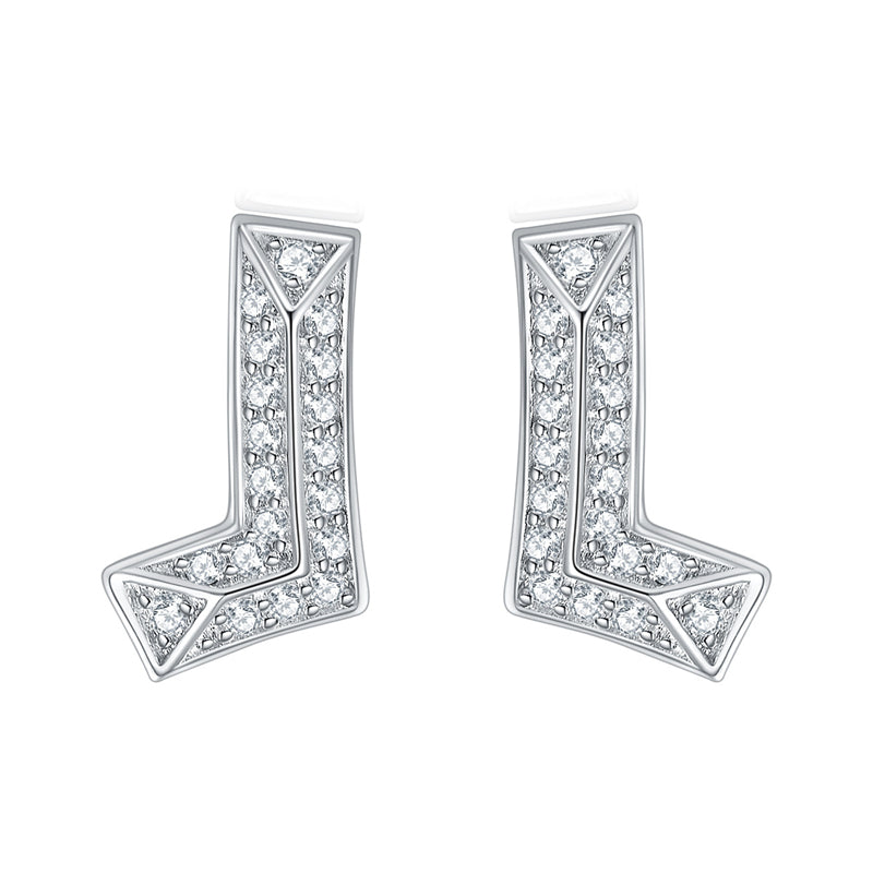 925 Sterling Silver L Letter Earrings for Women Minimalist Zircon Initial Studs White Gold Plated