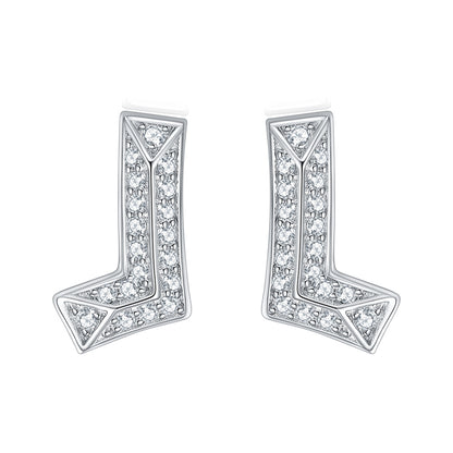 925 Sterling Silver L Letter Earrings for Women Minimalist Zircon Initial Studs White Gold Plated