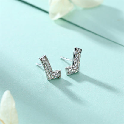 925 Sterling Silver L Letter Earrings for Women Minimalist Zircon Initial Studs White Gold Plated