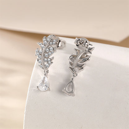 925 Sterling Silver Leaf Earrings for Women Elegant Teardrop Tassel Dangle Earrings White Gold Plated