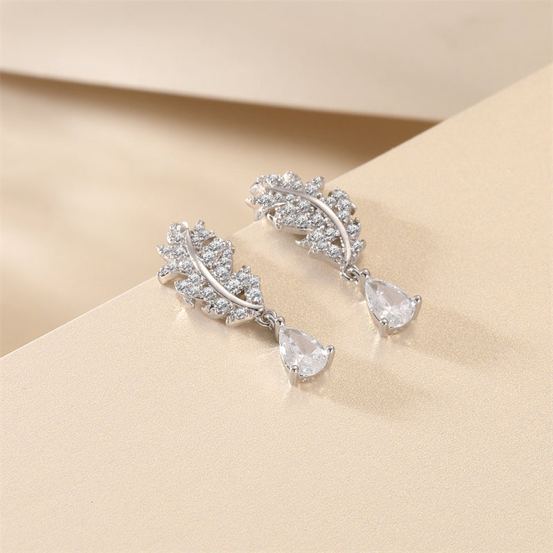925 Sterling Silver Leaf Earrings for Women Elegant Teardrop Tassel Dangle Earrings White Gold Plated