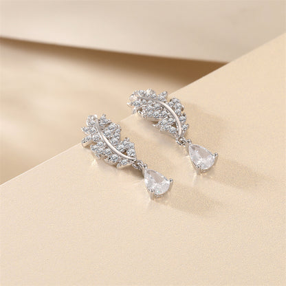 925 Sterling Silver Leaf Earrings for Women Elegant Teardrop Tassel Dangle Earrings White Gold Plated