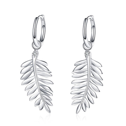 925 Sterling Silver Leaf Moissanite Huggie Hoop Earrings - Tribal Inspired Minimalist Jewelry